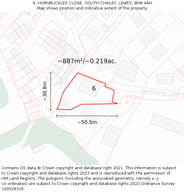 6, HORNBUCKLES CLOSE, SOUTH CHAILEY, LEWES, BN8 4AH: Plot and title map