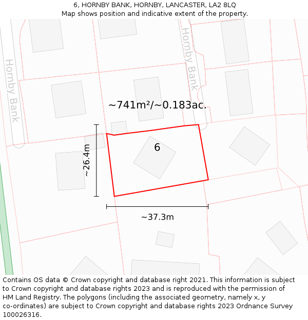 6, HORNBY BANK, HORNBY, LANCASTER, LA2 8LQ: Plot and title map