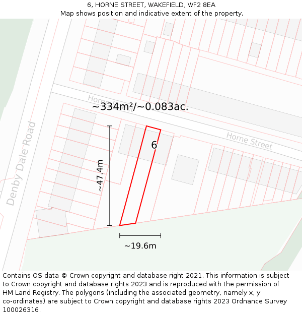 6, HORNE STREET, WAKEFIELD, WF2 8EA: Plot and title map