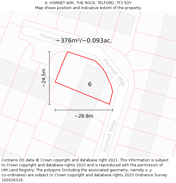 6, HORNET WAY, THE ROCK, TELFORD, TF3 5DY: Plot and title map