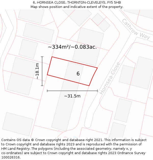 6, HORNSEA CLOSE, THORNTON-CLEVELEYS, FY5 5HB: Plot and title map