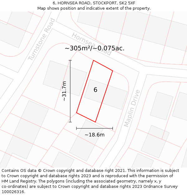 6, HORNSEA ROAD, STOCKPORT, SK2 5XF: Plot and title map