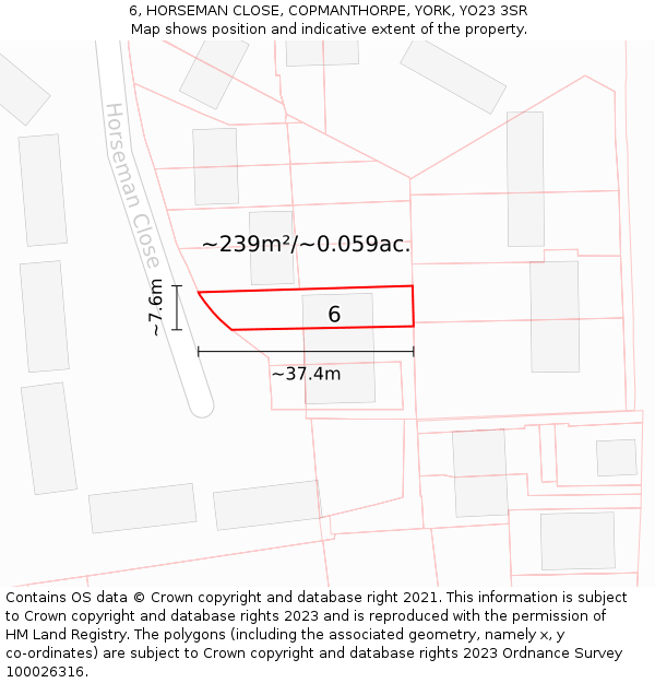 6, HORSEMAN CLOSE, COPMANTHORPE, YORK, YO23 3SR: Plot and title map
