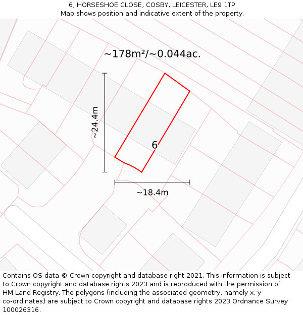 6, HORSESHOE CLOSE, COSBY, LEICESTER, LE9 1TP: Plot and title map