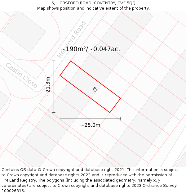 6, HORSFORD ROAD, COVENTRY, CV3 5QQ: Plot and title map