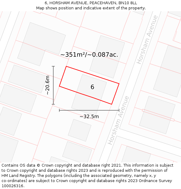 6, HORSHAM AVENUE, PEACEHAVEN, BN10 8LL: Plot and title map