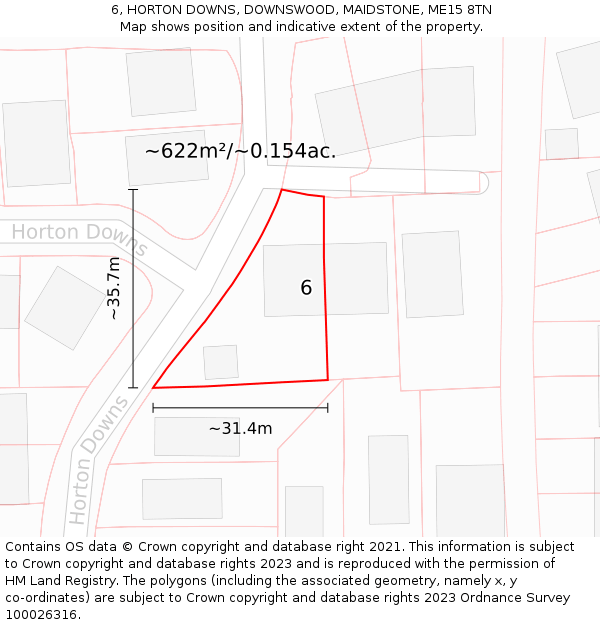 6, HORTON DOWNS, DOWNSWOOD, MAIDSTONE, ME15 8TN: Plot and title map