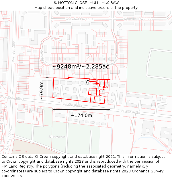 6, HOTTON CLOSE, HULL, HU9 5AW: Plot and title map