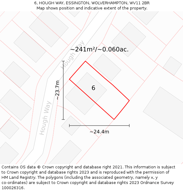 6, HOUGH WAY, ESSINGTON, WOLVERHAMPTON, WV11 2BR: Plot and title map