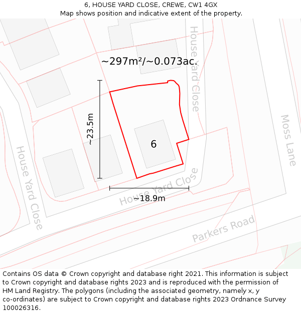 6, HOUSE YARD CLOSE, CREWE, CW1 4GX: Plot and title map