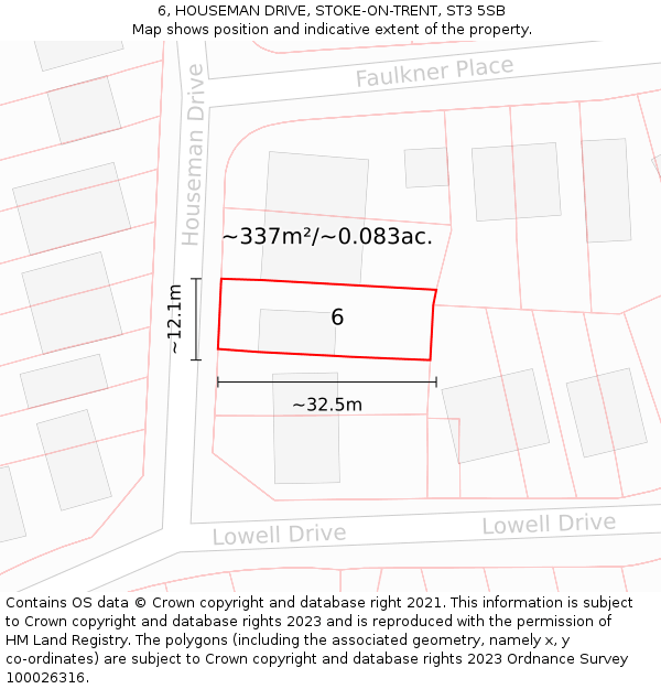 6, HOUSEMAN DRIVE, STOKE-ON-TRENT, ST3 5SB: Plot and title map