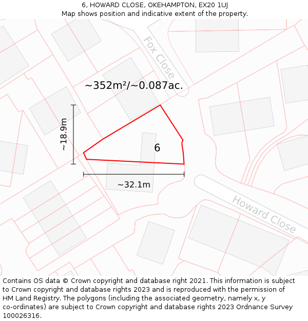 6, HOWARD CLOSE, OKEHAMPTON, EX20 1UJ: Plot and title map