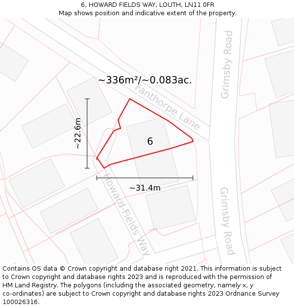 6, HOWARD FIELDS WAY, LOUTH, LN11 0FR: Plot and title map