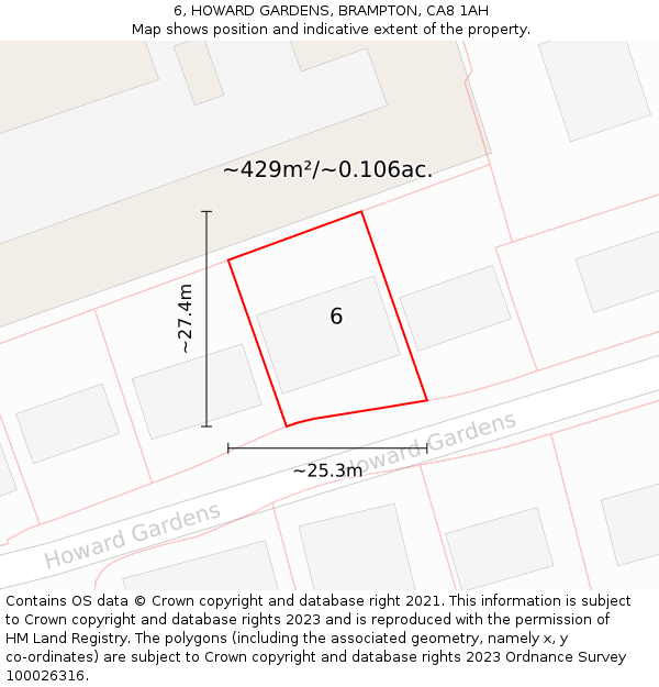 6, HOWARD GARDENS, BRAMPTON, CA8 1AH: Plot and title map