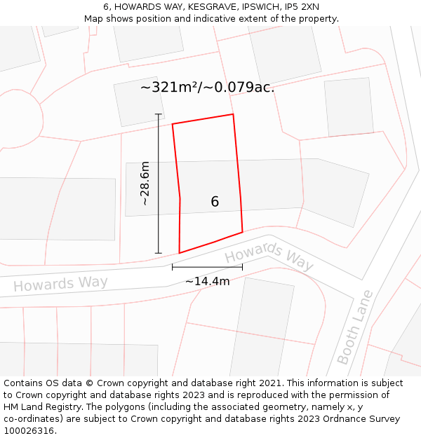 6, HOWARDS WAY, KESGRAVE, IPSWICH, IP5 2XN: Plot and title map