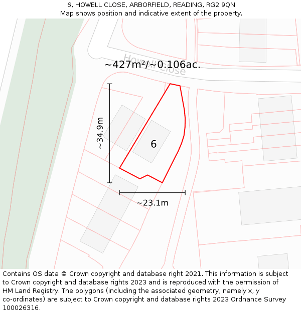 6, HOWELL CLOSE, ARBORFIELD, READING, RG2 9QN: Plot and title map