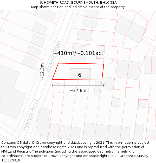 6, HOWETH ROAD, BOURNEMOUTH, BH10 5EA: Plot and title map