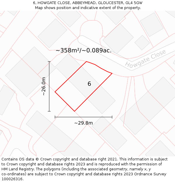 6, HOWGATE CLOSE, ABBEYMEAD, GLOUCESTER, GL4 5GW: Plot and title map