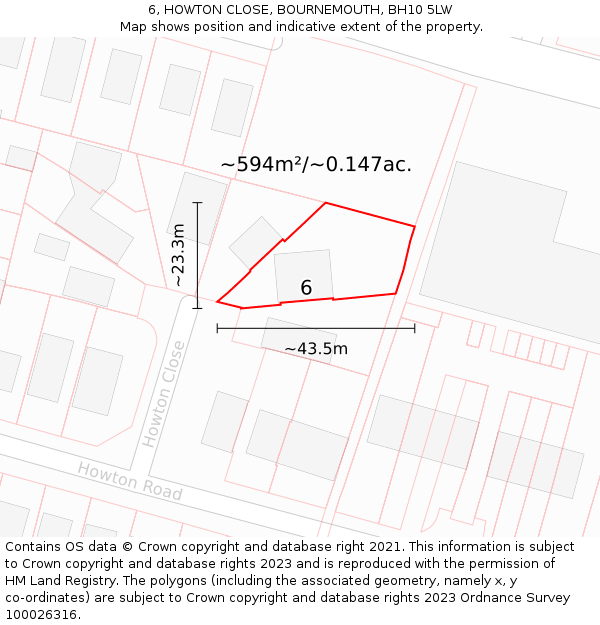 6, HOWTON CLOSE, BOURNEMOUTH, BH10 5LW: Plot and title map