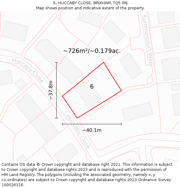 6, HUCCABY CLOSE, BRIXHAM, TQ5 0RJ: Plot and title map