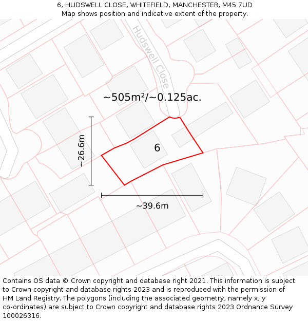 6, HUDSWELL CLOSE, WHITEFIELD, MANCHESTER, M45 7UD: Plot and title map