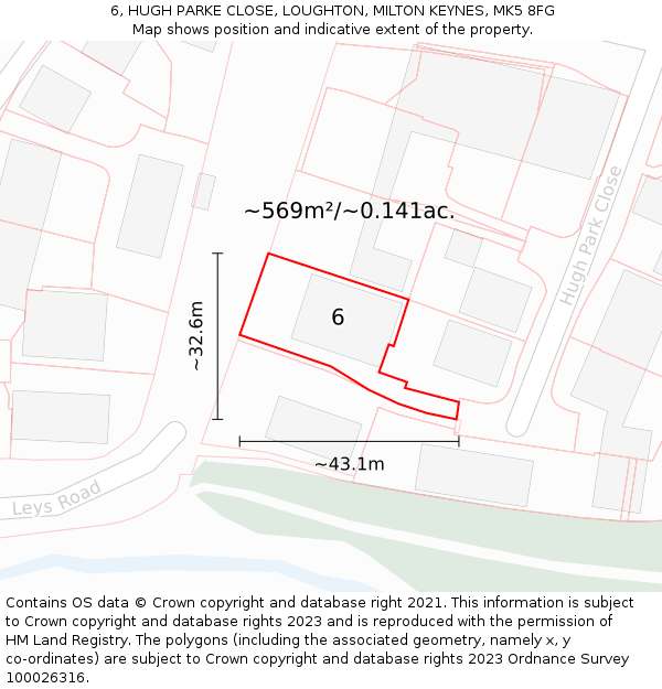 6, HUGH PARKE CLOSE, LOUGHTON, MILTON KEYNES, MK5 8FG: Plot and title map