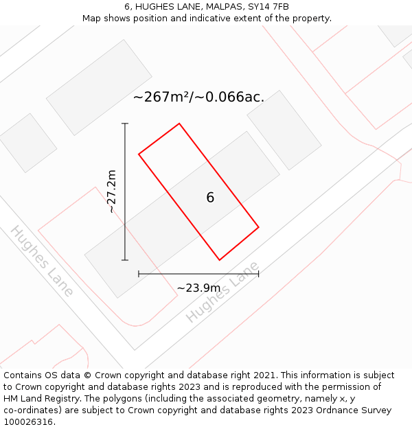 6, HUGHES LANE, MALPAS, SY14 7FB: Plot and title map