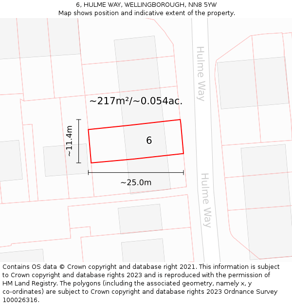 6, HULME WAY, WELLINGBOROUGH, NN8 5YW: Plot and title map