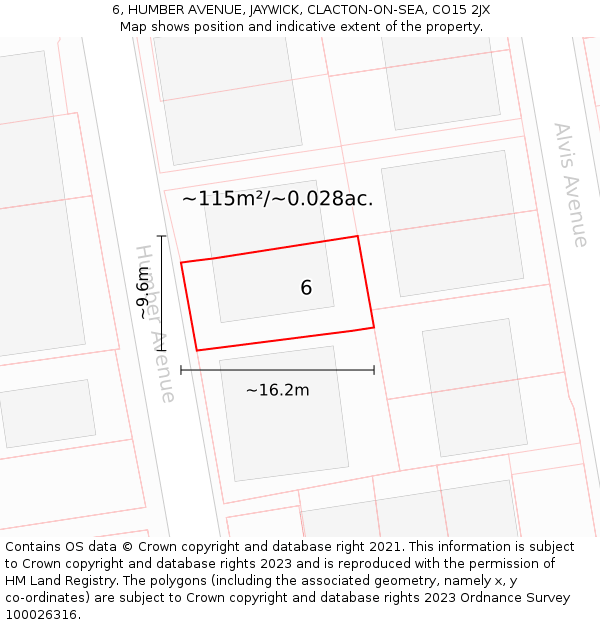 6, HUMBER AVENUE, JAYWICK, CLACTON-ON-SEA, CO15 2JX: Plot and title map