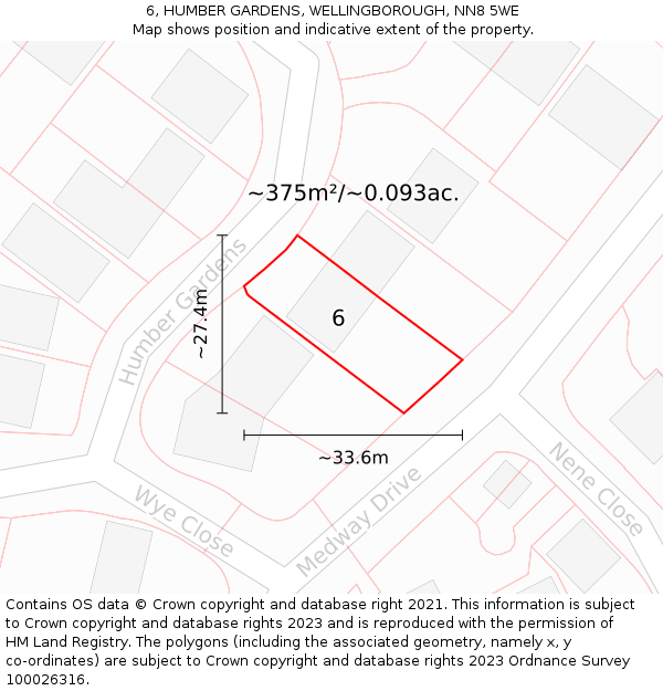 6, HUMBER GARDENS, WELLINGBOROUGH, NN8 5WE: Plot and title map