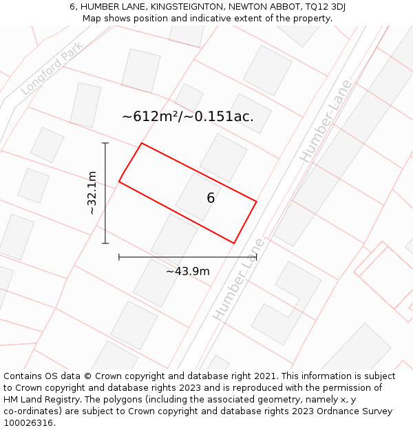 6, HUMBER LANE, KINGSTEIGNTON, NEWTON ABBOT, TQ12 3DJ: Plot and title map