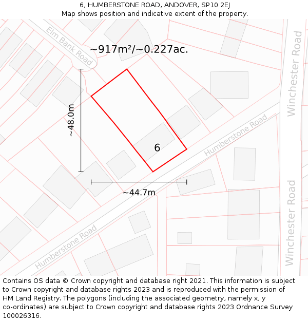 6, HUMBERSTONE ROAD, ANDOVER, SP10 2EJ: Plot and title map