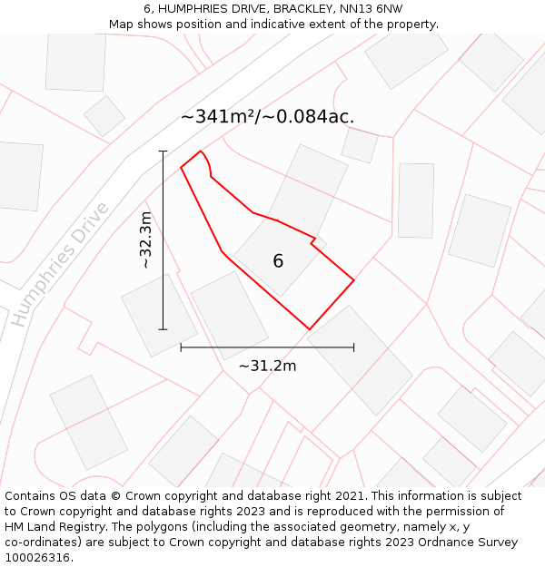 6, HUMPHRIES DRIVE, BRACKLEY, NN13 6NW: Plot and title map