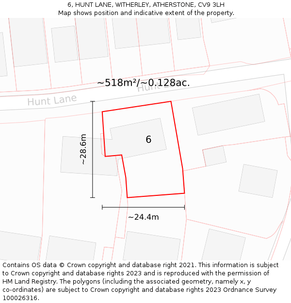 6, HUNT LANE, WITHERLEY, ATHERSTONE, CV9 3LH: Plot and title map