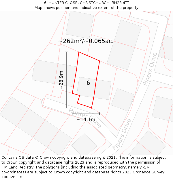 6, HUNTER CLOSE, CHRISTCHURCH, BH23 4TT: Plot and title map