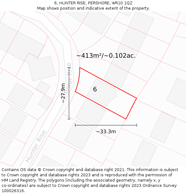 6, HUNTER RISE, PERSHORE, WR10 1QZ: Plot and title map