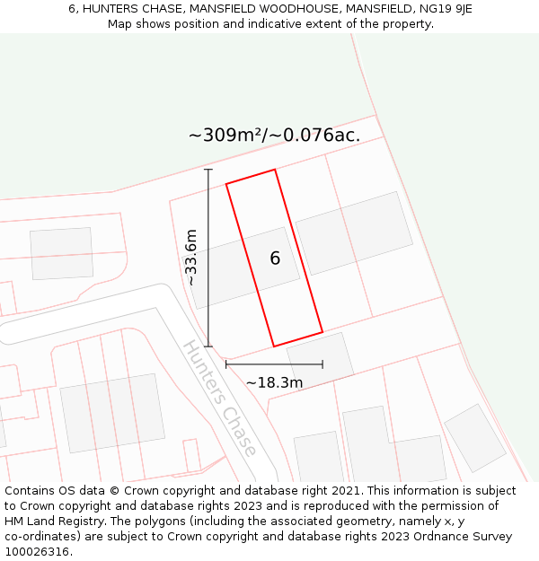 6, HUNTERS CHASE, MANSFIELD WOODHOUSE, MANSFIELD, NG19 9JE: Plot and title map