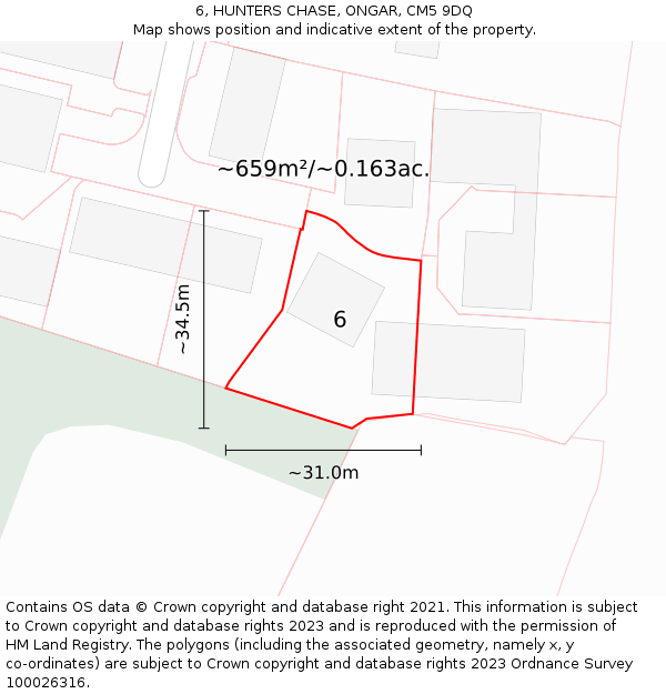 6, HUNTERS CHASE, ONGAR, CM5 9DQ: Plot and title map