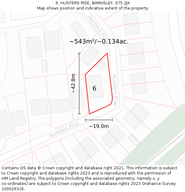 6, HUNTERS RISE, BARNSLEY, S75 2JX: Plot and title map