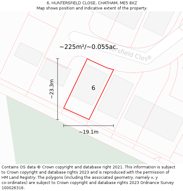 6, HUNTERSFIELD CLOSE, CHATHAM, ME5 8XZ: Plot and title map