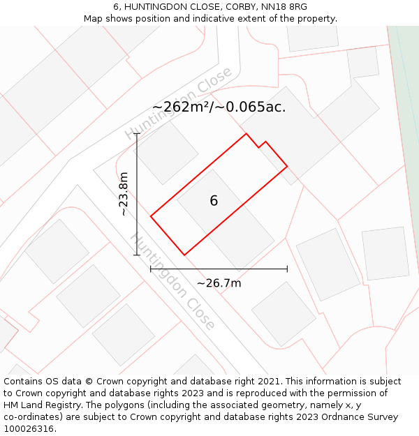 6, HUNTINGDON CLOSE, CORBY, NN18 8RG: Plot and title map