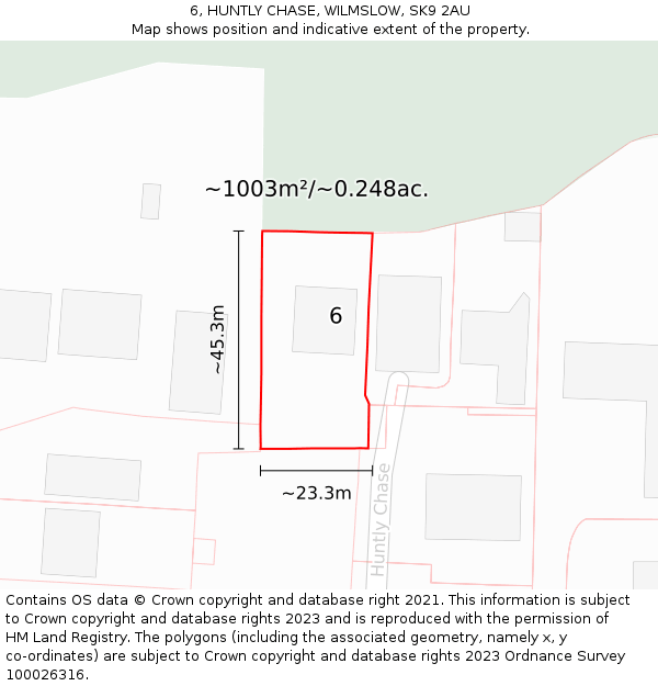 6, HUNTLY CHASE, WILMSLOW, SK9 2AU: Plot and title map