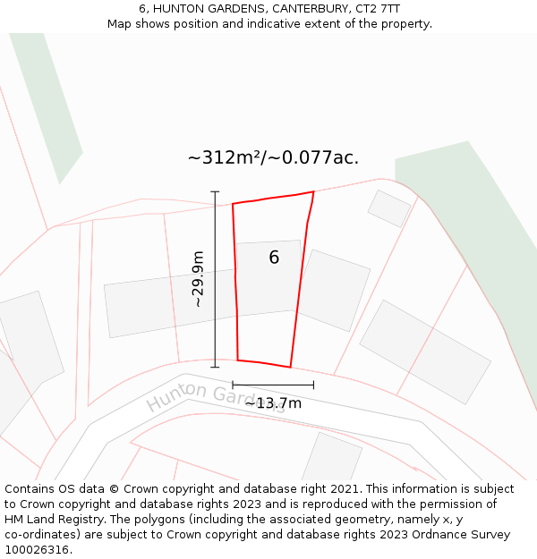 6, HUNTON GARDENS, CANTERBURY, CT2 7TT: Plot and title map