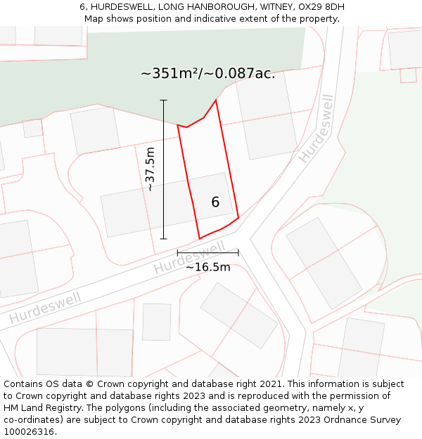 6, HURDESWELL, LONG HANBOROUGH, WITNEY, OX29 8DH: Plot and title map