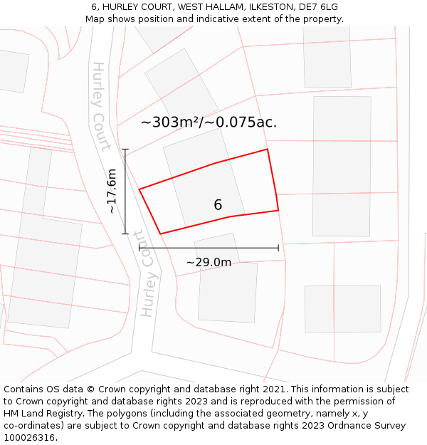 6, HURLEY COURT, WEST HALLAM, ILKESTON, DE7 6LG: Plot and title map