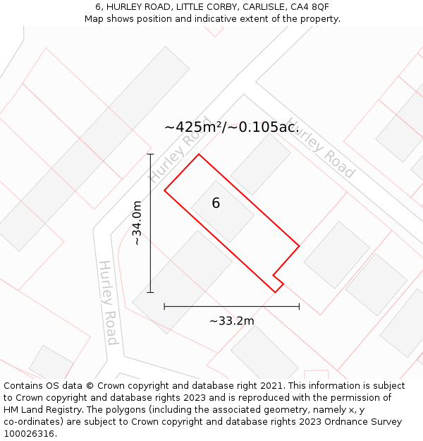 6, HURLEY ROAD, LITTLE CORBY, CARLISLE, CA4 8QF: Plot and title map