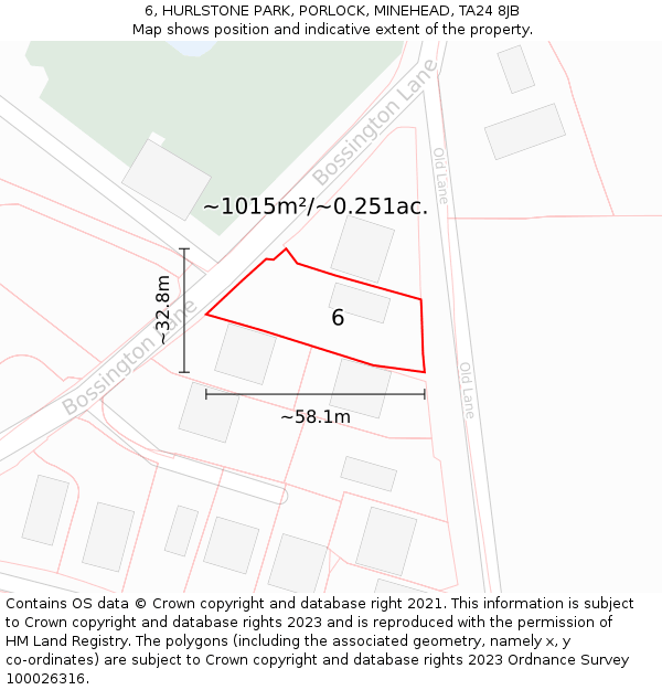 6, HURLSTONE PARK, PORLOCK, MINEHEAD, TA24 8JB: Plot and title map