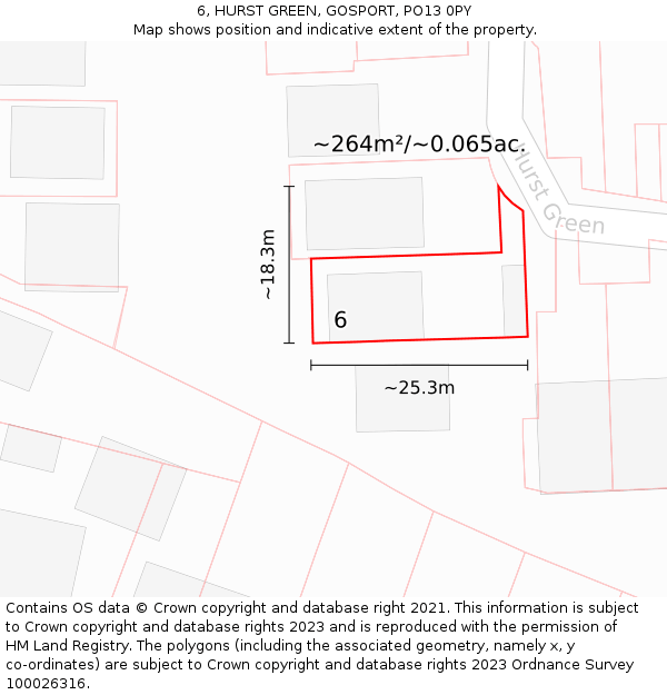 6, HURST GREEN, GOSPORT, PO13 0PY: Plot and title map