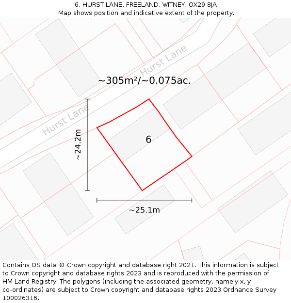 6, HURST LANE, FREELAND, WITNEY, OX29 8JA: Plot and title map