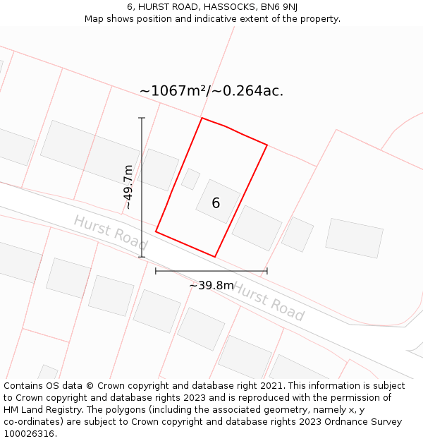 6, HURST ROAD, HASSOCKS, BN6 9NJ: Plot and title map